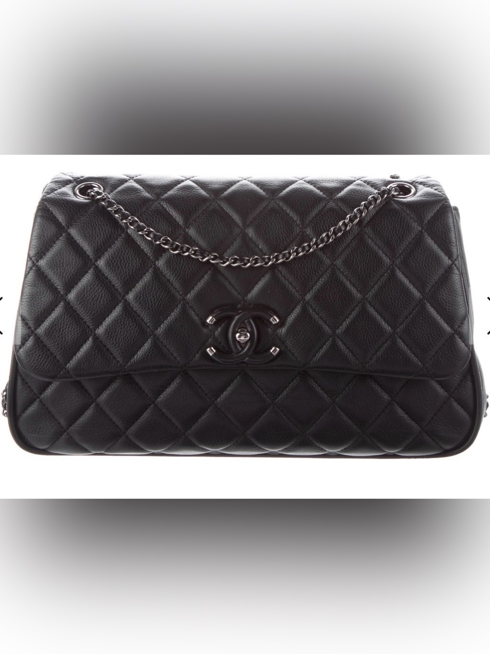 CHANEL frame in chain Black Quilted Leather Shoulder Bag with Chain Strap